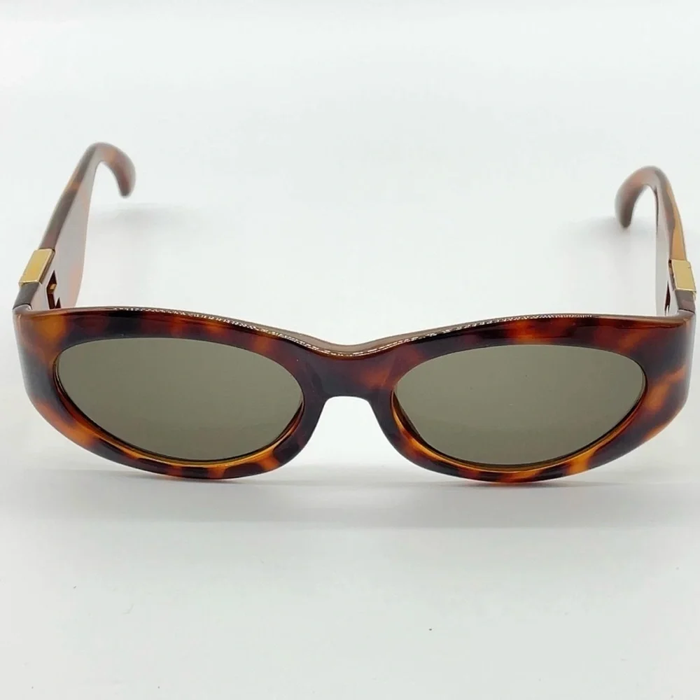 Auth Fendi Gold Logo Brown Print Sunglasses